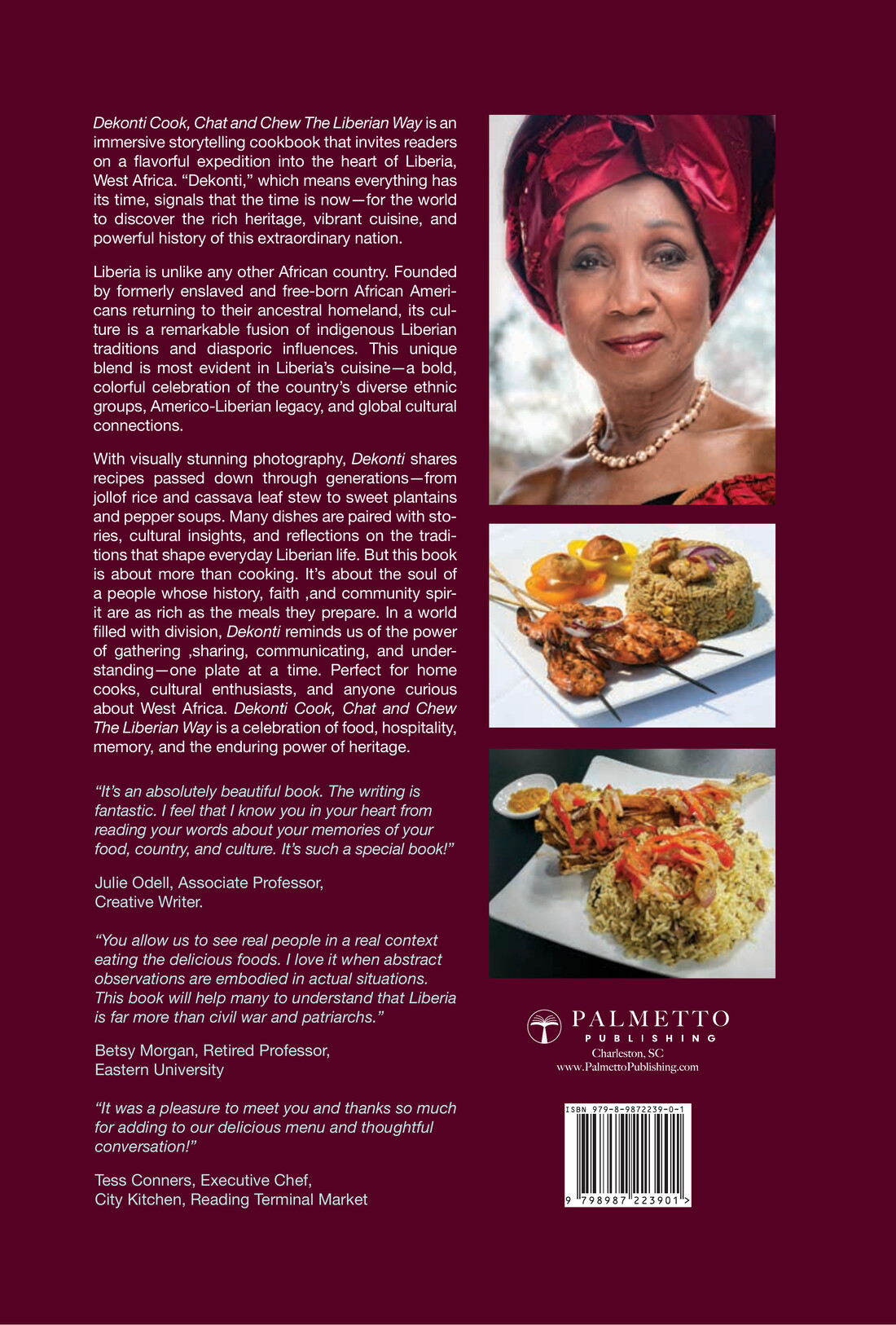 Back cover of Dekonti with book description and testimonials